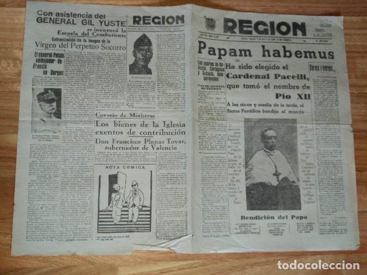 Coleccionismo de Revistas y Peri&oacute;dicos: Diario la Regi&oacute;n Oviedo Marzo 1939 Pio XII Negr&iacute;n. Entrada Prelado en Llanes, General Gil Yuste