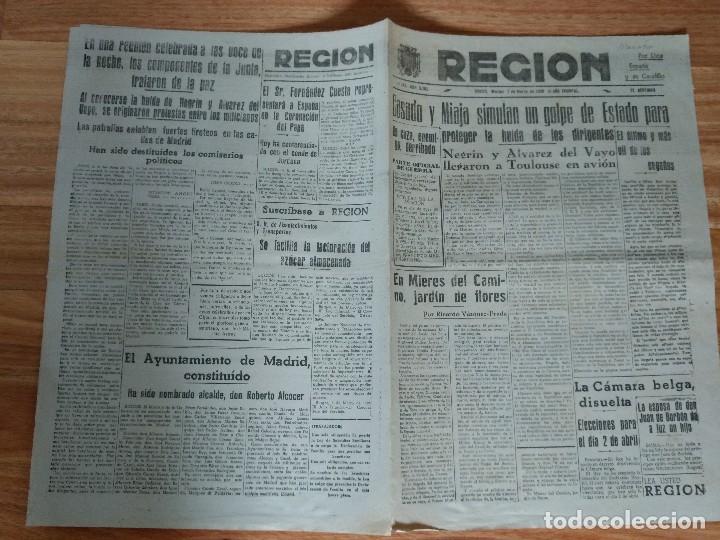 Coleccionismo de Revistas y Peri&oacute;dicos: Diario la Regi&oacute;n Oviedo Marzo 1939 Casado y Miaja golpe estado, discurso Millan Astray