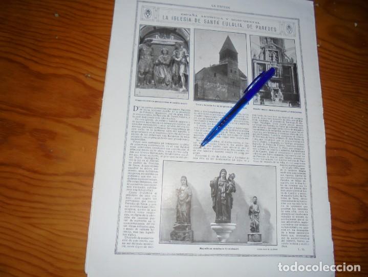 Coleccionismo de revistas y peri&oacute;dicos: RECORTE  PRENSA :  LA IGLESIA DE SANTA EULALIA,  DE PAREDES, PALENCIA . LA ESFERA, DCMBRE 1916