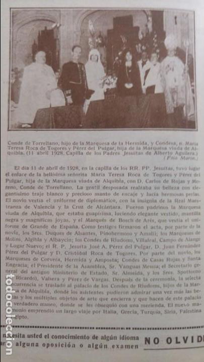 Coleccionismo de revistas y peri&oacute;dicos: BODA MARIA TERESA ROCA DE TOGORES Y PEREZDEL PULGAR Y CARLOS DE ROJAS Y MORENO HOJA A&Ntilde;O 1929