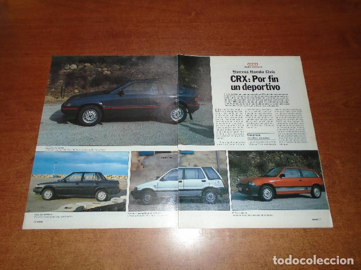 Coleccionismo de revistas y peri&oacute;dicos: ART&Iacute;CULO PRENSA 1983: NUEVOS HONDA CIVIC. CRX: POR FIN UN DEPORTIVO