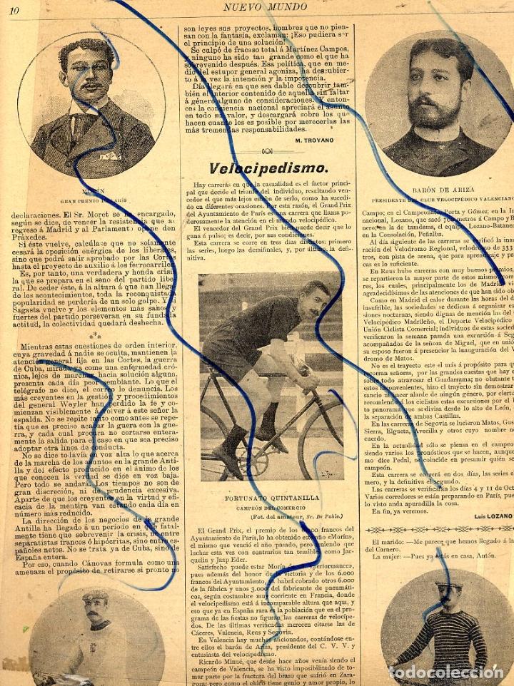 Coleccionismo de Revistas y Peri&oacute;dicos: MADRID 1896 CICLISMO - VELOCIPEDISMO  HOJA REVISTA