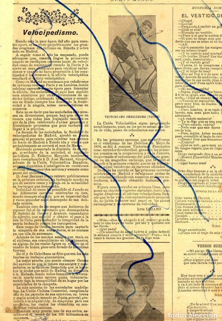Coleccionismo de Revistas y Peri&oacute;dicos: CICLISMO -MADRID 1896  VELOCIPEDISMO   HOJA REVISTA