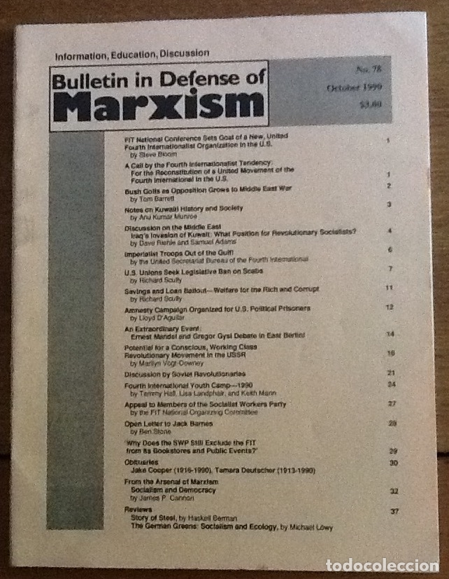 Collection Magazines and Newspapers: Bulletin in defense of Marxism.N&ordm; 78, 1990. Fourth Internacionalist Tendency. Trotskismo USA