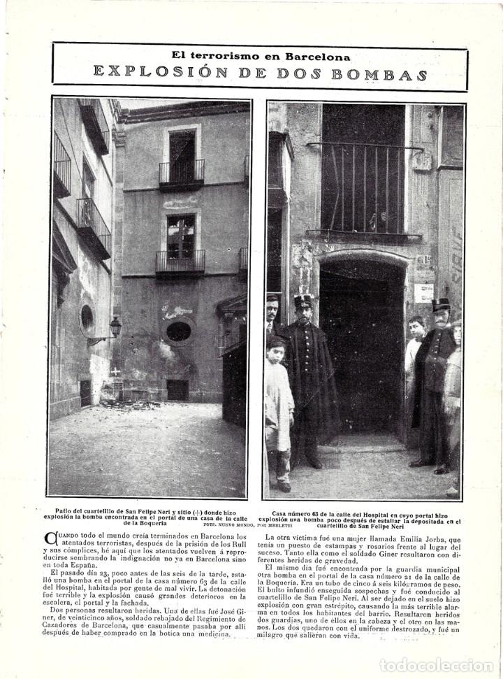 Coleccionismo de revistas y peri&oacute;dicos: 1907 HOJA REVISTA BARCELONA TERRORISMO EXPLOSI&Oacute;N BOMBAS CALLE HOSPITAL Y CUARTELILLO SAN FELIPE NERI