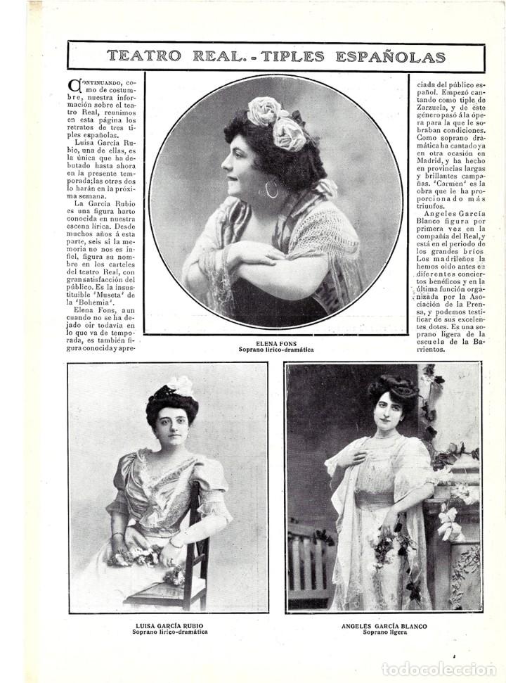Collezionismo di Riviste e Giornali: 1907 HOJA REVISTA MADRID TEATRO REAL TIPLES ELENA FONS LUISA GARC&Iacute;A RUBIO &Aacute;NGELES GARC&Iacute;A BLANCO