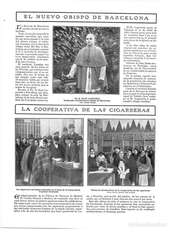 Collezionismo di Riviste e Giornali: 1909 HOJA REVISTA MADRID COOPERATIVA DE CONSUMO DE LAS CIGARRERAS - BARCELONA OBISPO JUAN LAGUARDA