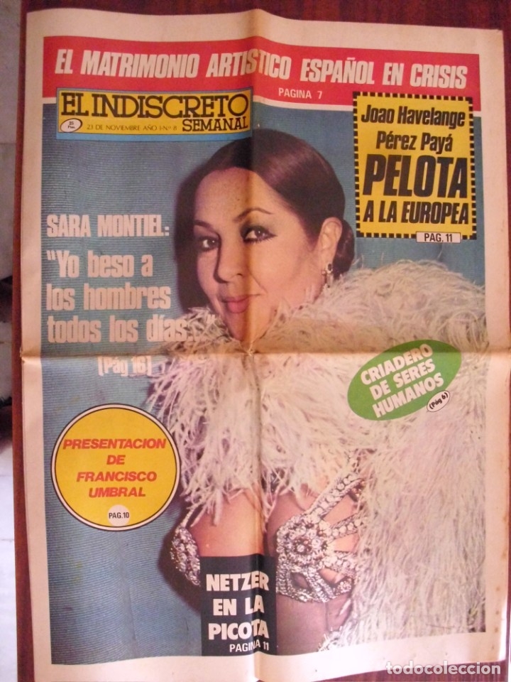 Coleccionismo de revistas y peri&oacute;dicos: EL INDISCRETO SEMANAL. N&ordm; 8. SARA MONTIEL. 23 NVB.1974. (RF.MA)B/2