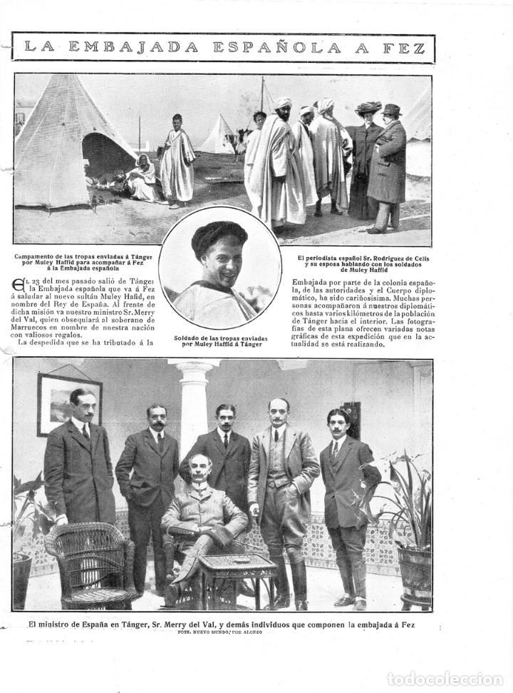 Collezionismo di Riviste e Giornali: 1909 HOJA REVISTA MARRUECOS T&Aacute;NGER FEZ MINISTRO MERRY DEL VAL CAMPAMENTO MORO RODR&Iacute;GUEZ DE CELIS