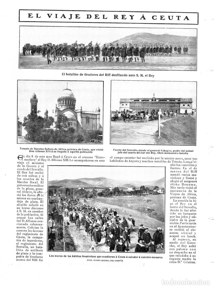 Collezionismo di Riviste e Giornali: 1909 HOJA REVISTA CEUTA VIAJE REY TIRADORES DEL RIFF FUERTE DEL SERRALLO NUESTRA SE&Ntilde;ORA DE &Aacute;FRICA
