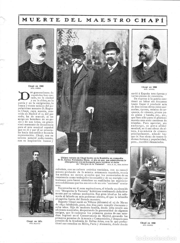 Collezionismo di Riviste e Giornali: 1909 HOJA REVISTA MADRID MUERTE MAESTRO RUPERTO CHAP&Iacute; RETRATOS LA BOMBILLA CARLOS FERN&Aacute;NDEZ SHA