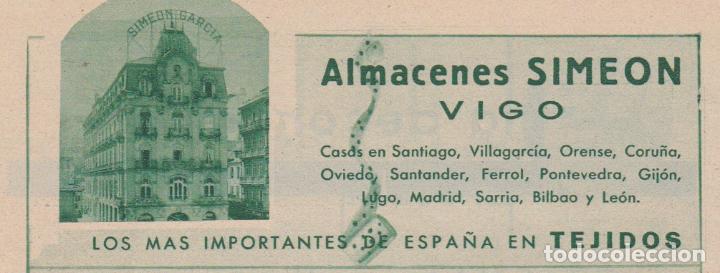Coleccionismo de revistas y peri&oacute;dicos: * VIGO * Publicidad Almacenes Sime&oacute;n - 1933