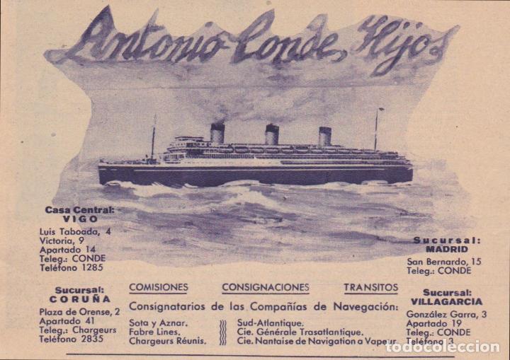 Coleccionismo de revistas y peri&oacute;dicos: * VIGO * Publicidad consignatarios Antonio Conde Hijos - 1933