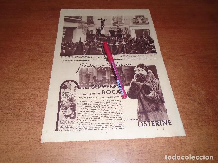 Collectionnisme de Revues et Journaux: RECORTE 1934 SEVILLA. COFRAD&Iacute;A SANT&Iacute;SIMO CRISTO EL BUEN FIN - PUBLICIDAD LISTERINE