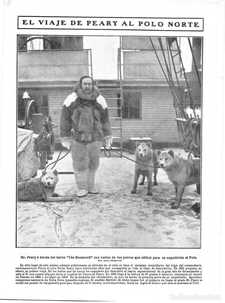 Collezionismo di Riviste e Giornali: 1909 HOJA REVISTA VIAJE EXPEDICI&Oacute;N DE PEARY AL POLO NORTE A BORDO DEL ROOSVELT CON PERROS