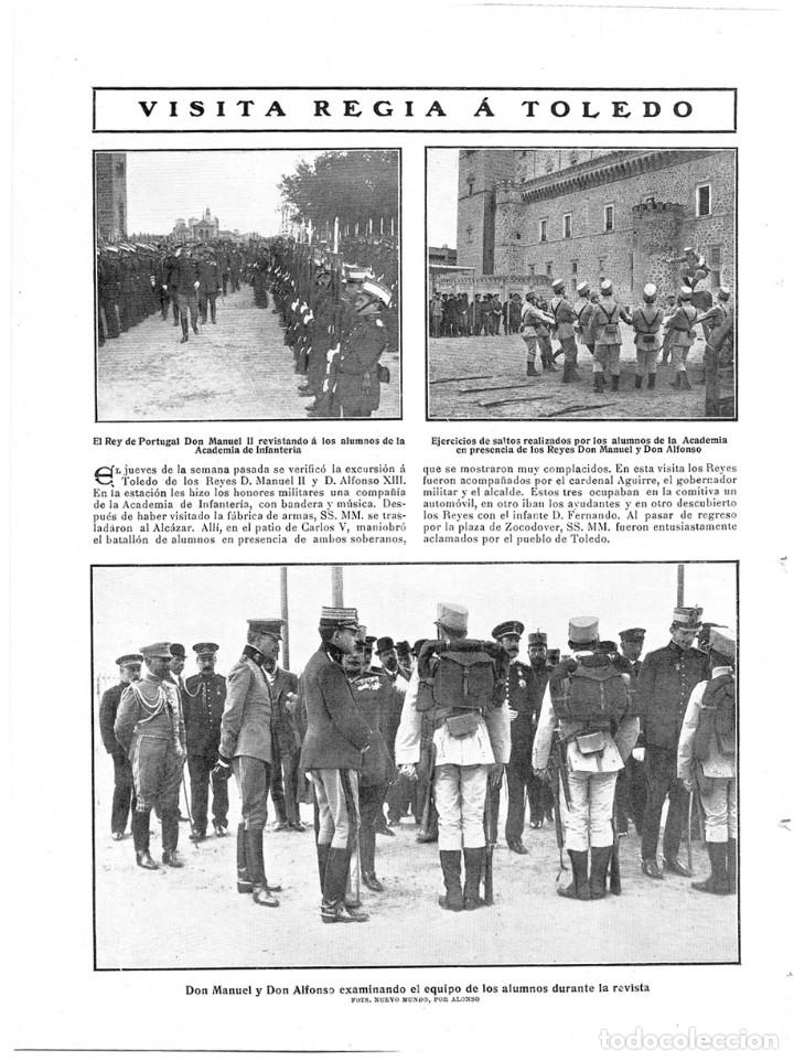 Coleccionismo de Revistas y Peri&oacute;dicos: 1909 HOJA REVISTA TOLEDO ACADEMIA DE INFANTER&Iacute;A REY ALFONSO XIII MANUEL II PORTUGAL ALUMNOS EQUIPO