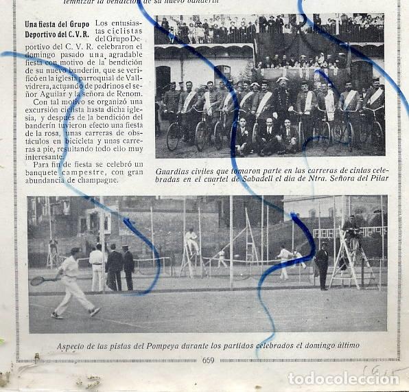 Coleccionismo de revistas y peri&oacute;dicos: SABADELL 1915 GUARDIAS CIVILES CARRERAS CINTAS BICICLETAS -PISTAS DEL POMPEYA TENIS HOJA REVISTA
