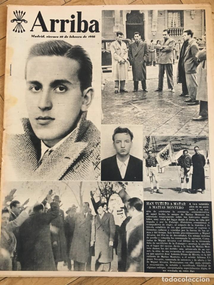 Colecionismo de Revistas e Jornais: ARRIBA (10-2-56) DIA DEL ESTUDIANTE CAIDO MATIAS MONTERO REAL MADRID 7-1 ESPANYOL PE&Ntilde;ALBA