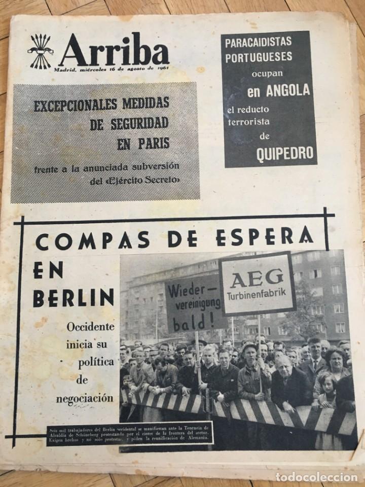 Coleccionismo de Revistas y Peri&oacute;dicos: ARRIBA (16-8-61) ANGOLA DESCENSO DEL ASON JAIME OSTOS LA ASUNCION REAL MADRID COSTA SOL AVILA