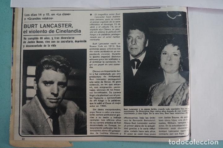 Coleccionismo de Revistas y Peri&oacute;dicos: RECORTE REPORTAJE CLIPPING DE BURT LANCASTER REVISTA SEMANA N&ordm; 2043 PAG 22 L47