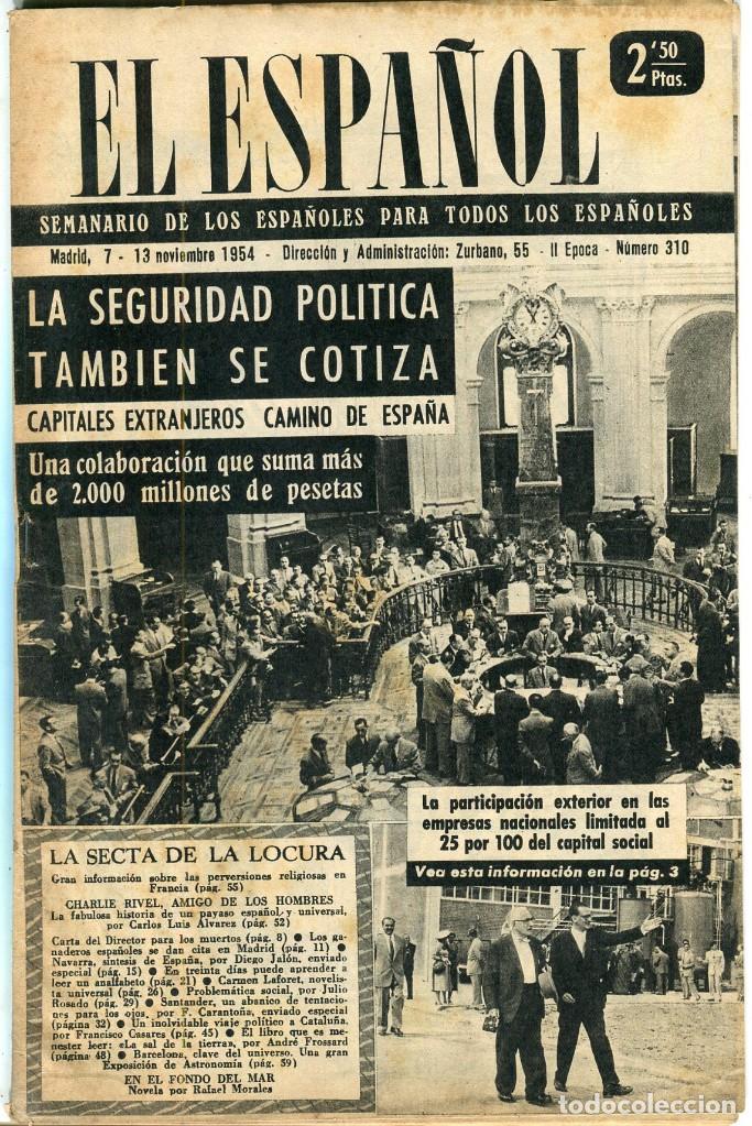 Coleccionismo de revistas y peri&oacute;dicos: EL ESPA&Ntilde;OL-HITLER MUERE JURIDICAMENTE (3 PAG. 3 FOT.CHARLIE RIVEL (3 PAG.6 FOT) SANTANDER 5 PAG 1954