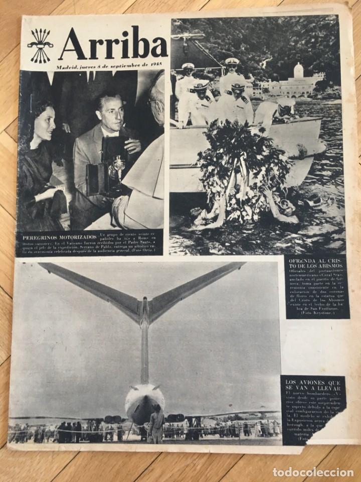 Coleccionismo de Revistas y Peri&oacute;dicos: ARRIBA (8-9-55) CRISTO DE LOS ABISMOS ALHUCEMAS REAL MADRID SERVETTE COPA EUROPA FIESTAS CUELLAR