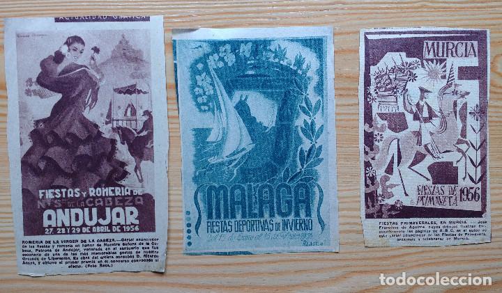 Coleccionismo de revistas y peri&oacute;dicos: RECORTES PRENSA 1956 FIESTAS Y ROMERIAS ANDUJAR - MALAGA - MURCIA