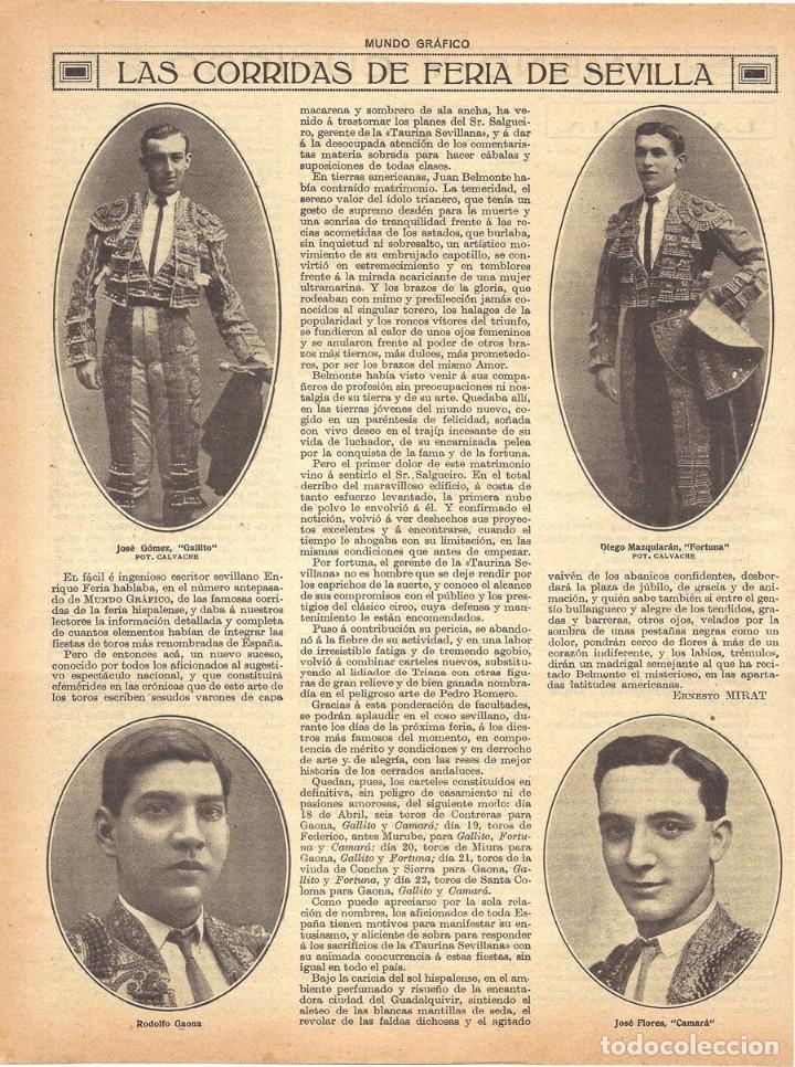 Sammeln von Zeitschriften und Zeitungen: 1918 HOJA REVISTA SEVILLA CORRIDAS DE FERIA TOROS TOREROS GALLITO FLORES CAMAR&Aacute; FORTUNA GAONA