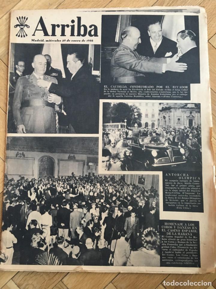 Coleccionismo de revistas y peri&oacute;dicos: ARRIBA (25-1-56) FRANCO ECUADOR OLIMPIADAS ESCUELA SINDICAL ZAPATERIA MADRID PANTANO VALLEHERMOSO