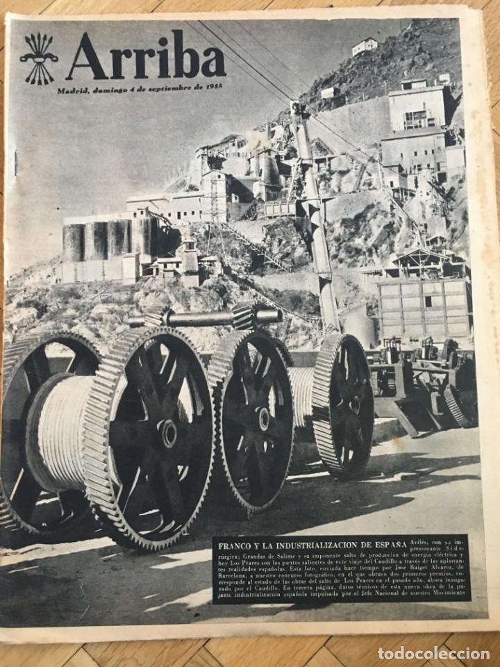 Coleccionismo de Revistas y Peri&oacute;dicos: ARRIBA (4-9-55) AVILES SALTO DE LOS PEARES ANTONIO MACHADO PEPSI COLA TIMONER