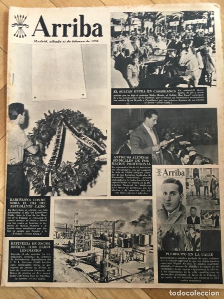 Sammeln von Zeitschriften und Zeitungen: ARRIBA (11-2-56) REFINERIA ESCOMBRERAS ESTUDIANTE CAIDO BARCELONA RED FERROVIARIA RENFE TRUJILLO