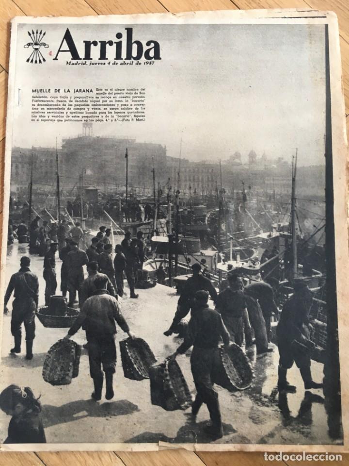 Sammeln von Zeitschriften und Zeitungen: ARRIBA (4-4-57) MUELLE DE LA JARANA QUEEN MARY ADENAUER EN PERSIA GUIPUZCOA EL FERROL