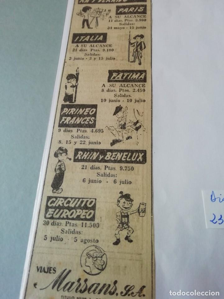 Coleccionismo de Revistas y Peri&oacute;dicos: Anuncio de viajes Marsans en 1957 en recorte (R4437) de diario ABC de ese a&ntilde;o