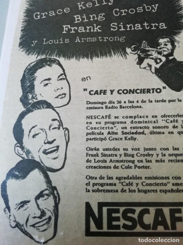Coleccionismo de Revistas y Peri&oacute;dicos: Nescaf&eacute; y la pel&iacute;cula Alta Sociedad en 1957 en recporte (R4443) de diario ABC de Madrid
