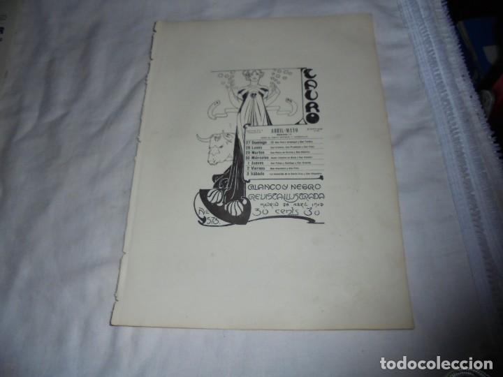 Coleccionismo de Revistas y Peri&oacute;dicos: TAURO CALENDARIO ABRIL-MAY SEMANA 17 HOJA DE REVISTA BLANCO Y NEGR0 1902