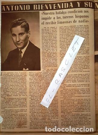 Colecionismo de Revistas e Jornais: RECORTE DE LA REVISTA EL RUEDO - ANTONIO BIENVENIDA Y SU NATURALIDAD N EL RUEDO -