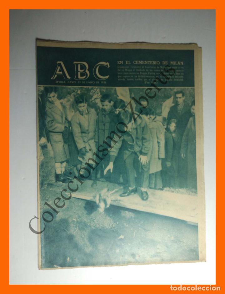 Coleccionismo de Revistas y Peri&oacute;dicos: ABC Sevilla 23 Enero 1958 - En el cementerio de Milan; Suspensi&oacute;n de pruebas nucleares