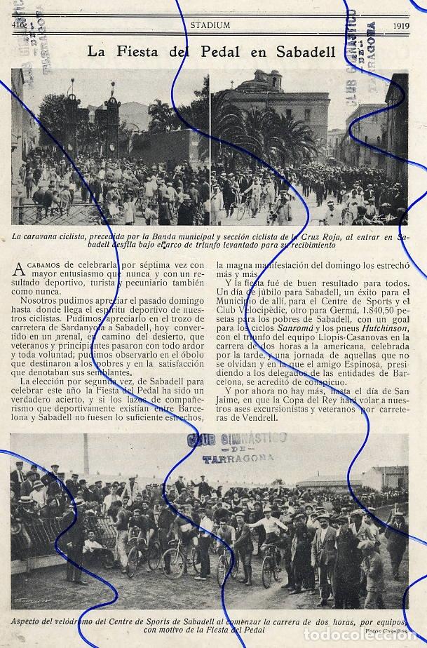Coleccionismo de Revistas y Peri&oacute;dicos: CICLISMO 1919 FIESTA DEL PEDAL EN SABADELL HOJA REVISTA
