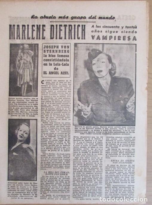Coleccionismo de Revistas y Peri&oacute;dicos: RECORTE REVISTA 7 FECHAS 1954 MARLENE DIETRICH. 3 PS