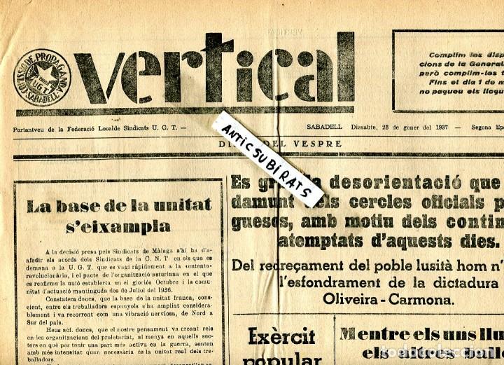 Colecionismo de Revistas e Jornais: VERTICAL PERIODICO DE SABADELL GUERRA CIVIL 1937 PORTUGAL OLIVEIRA CARMONA REQUETE