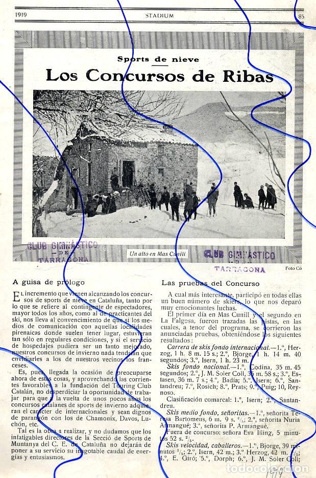 Coleccionismo de revistas y peri&oacute;dicos: RIBAS DE FRESSER 1919  MAS CUNILL  PRUEBAS DE ESQUI   3 HOJAS REVISTA