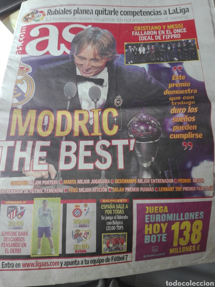 Coleccionismo de Revistas y Peri&oacute;dicos: PERIODICO AS NUMERO 17302. 25 sep 2018. MODRIC THE BEST