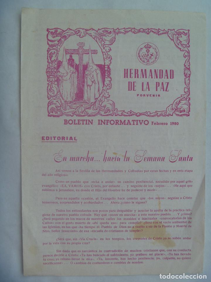 Coleccionismo de revistas y peri&oacute;dicos: SEMANA SANTA DE SEVILLA : HERMANDAD DE LA PAZ, BOLETIN INFORMATIVO, FEBRERO 1980