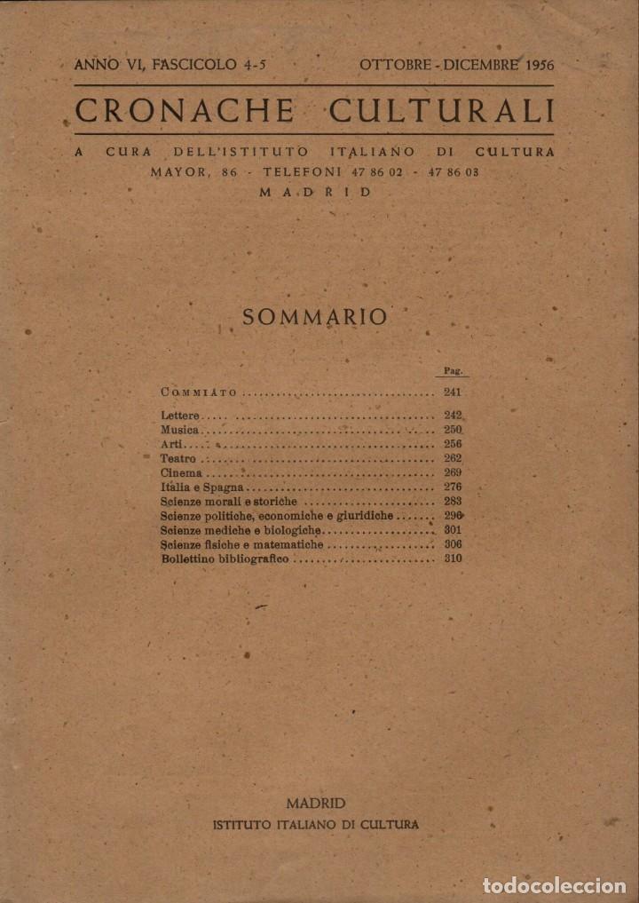 Coleccionismo de Revistas y Peri&oacute;dicos: ISTITUTO ITALIANO DI CULTURA (MADRID) CRONACHE CULTURALI N&ordm; DE OCTUBRE-DICIEMBRE DE 1956