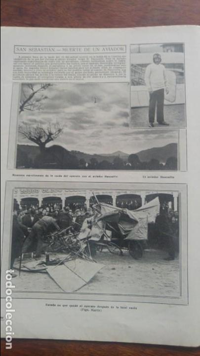 Coleccionismo de revistas y peri&oacute;dicos: SAN SEBASTIAN MUERTE DE UN AVIADOR BELGA SR: HANOUILLE AEROPLANO HOJA A&Ntilde;O 1914