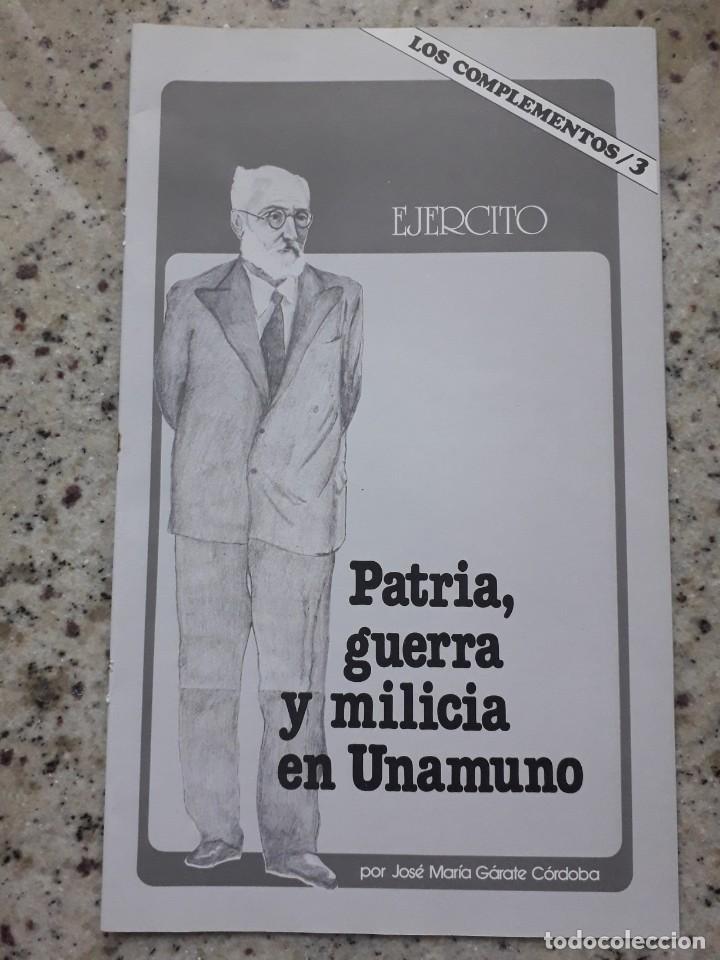 Coleccionismo de revistas y peri&oacute;dicos: PATRIA GUERRA Y MILICIA EN UNAMUNO.SEPARATA DE LA REVISTA NUEVO INDICE N&ordm; 3 (1982)
