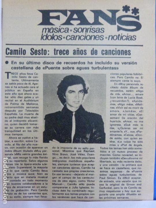 Coleccionismo de Revistas y Peri&oacute;dicos: RECORTE REPORTAJE CLIPPING DE CAMILO SESTO REVISTA SEMANA N&ordm; 2237 P&Aacute;G 91 L48