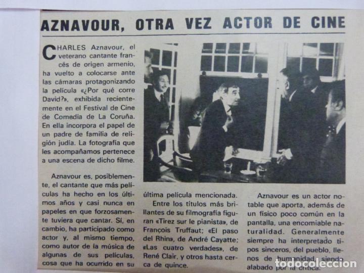Coleccionismo de Revistas y Peri&oacute;dicos: RECORTE REPORTAJE CLIPPING DE CHARLES AZNAVOUR REVISTA SEMANA N&ordm; 2230 P&Aacute;G 107 L48