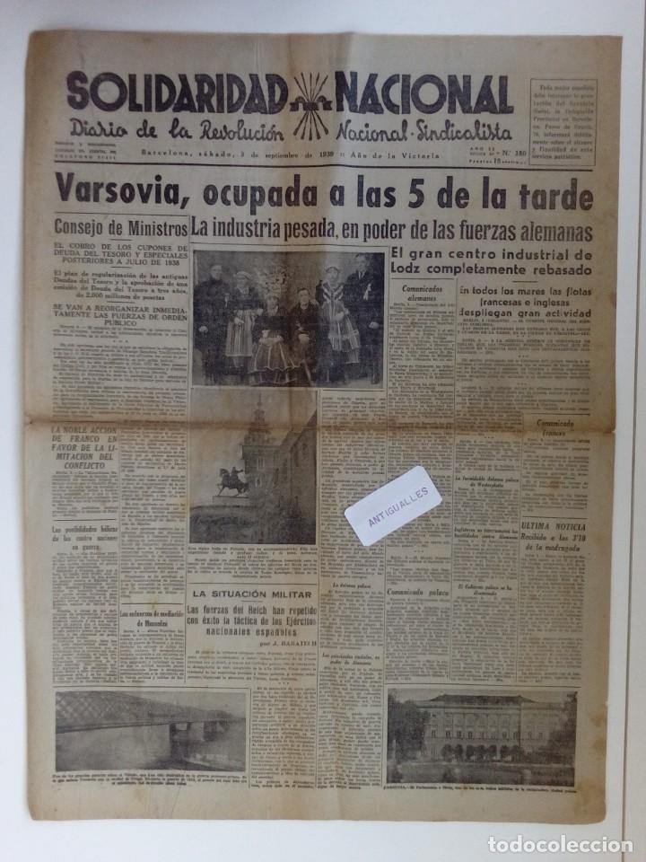 Sammeln von Zeitschriften und Zeitungen: DIARIO,PERIODICO ANTIGUO SOLIDARIDAD NACIONAL 9-9-1939,GUERRA CIVIL ESPA&Ntilde;OLA-II GUERRA MUNDIAL