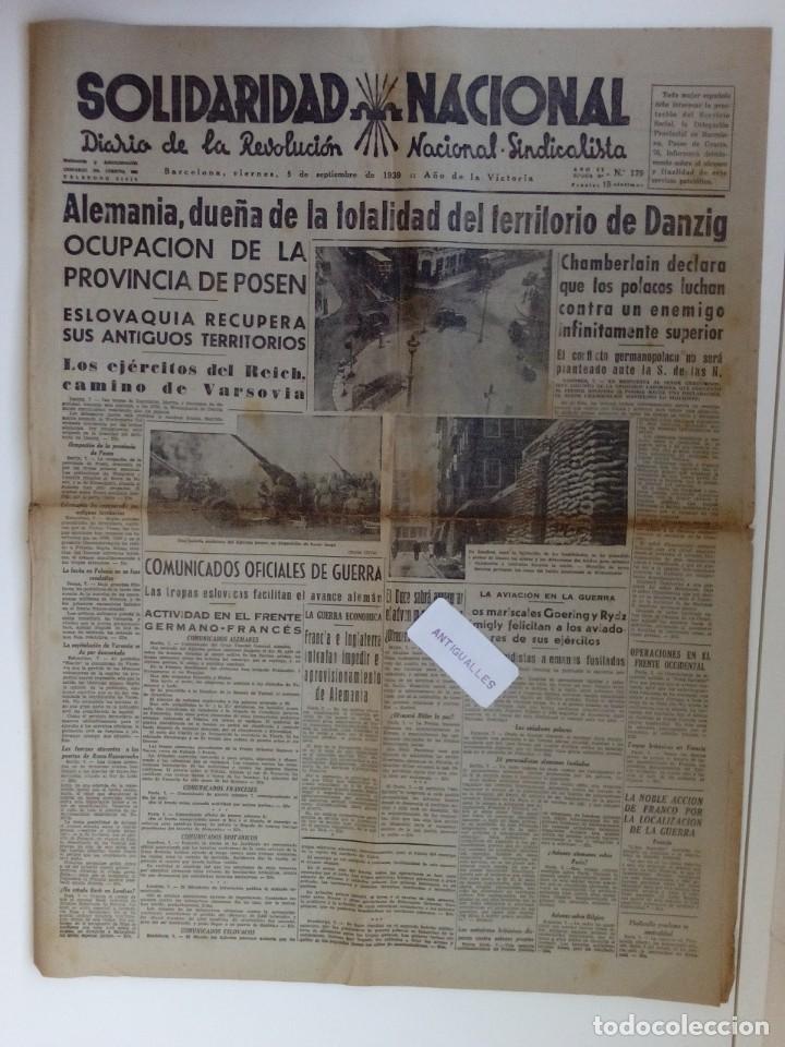 Sammeln von Zeitschriften und Zeitungen: DIARIO,PERIODICO ANTIGUO SOLIDARIDAD NACIONAL 8-9-1939,GUERRA CIVIL ESPA&Ntilde;OLA-II GUERRA MUNDIAL